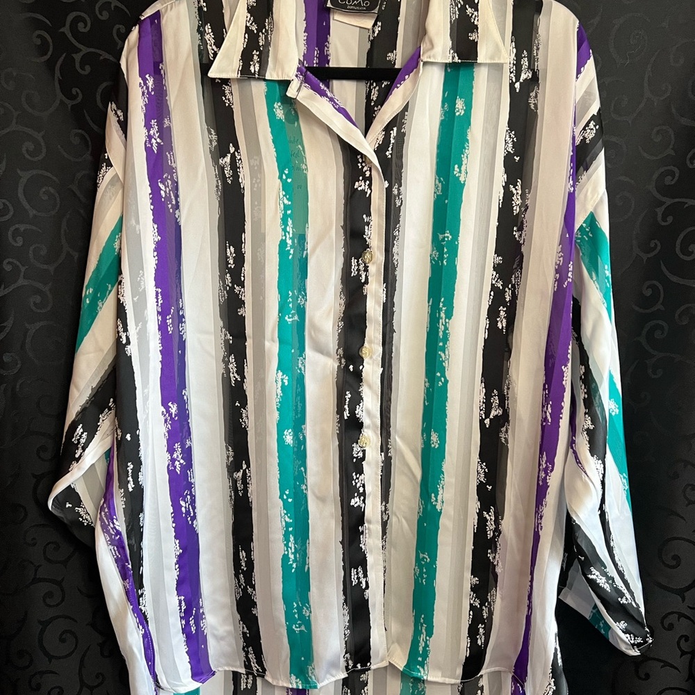 Vintage Como Diffusion Striped Button-Up Shirt Plus Size